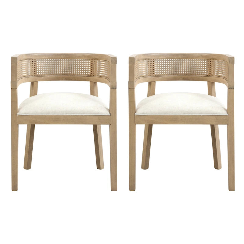Chaises de salle à manger en bois d'hévéa de ferme avec dossier en cannage (Lot de 2)