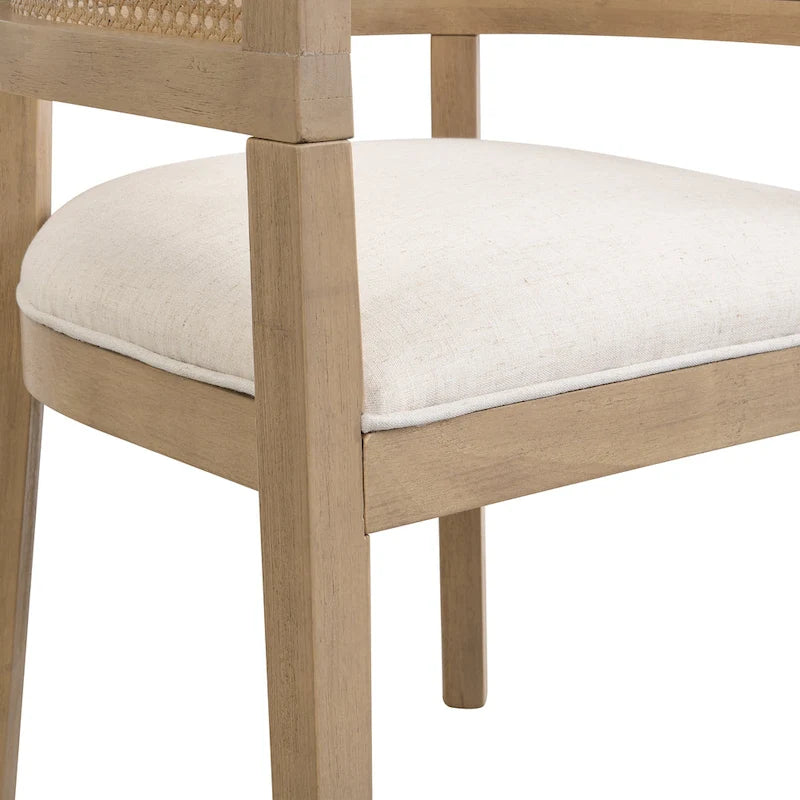 Chaises de salle à manger en bois d'hévéa de ferme avec dossier en cannage (Lot de 2)