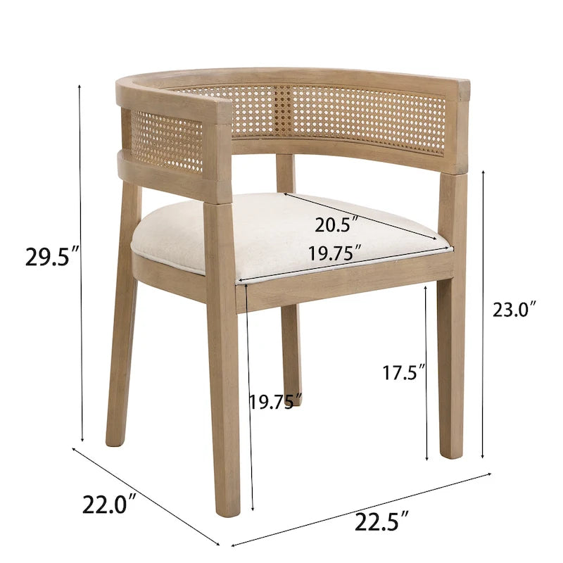 Chaises de salle à manger en bois d'hévéa de ferme avec dossier en cannage (Lot de 2)
