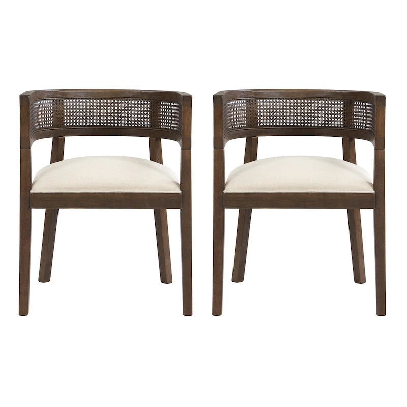 Chaises de salle à manger en bois d'hévéa de ferme avec dossier en cannage (Lot de 2)