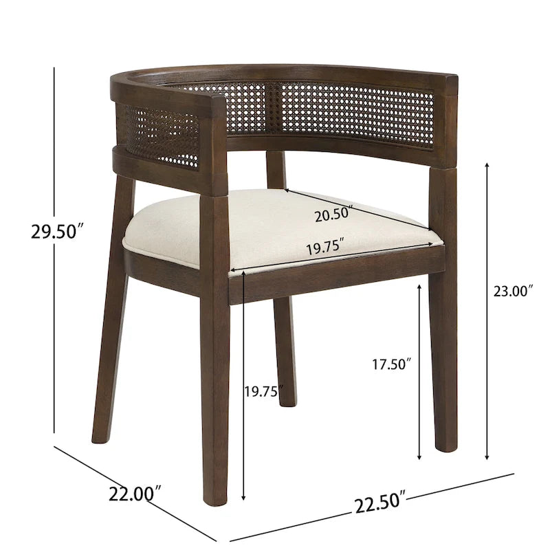 Chaises de salle à manger en bois d'hévéa de ferme avec dossier en cannage (Lot de 2)