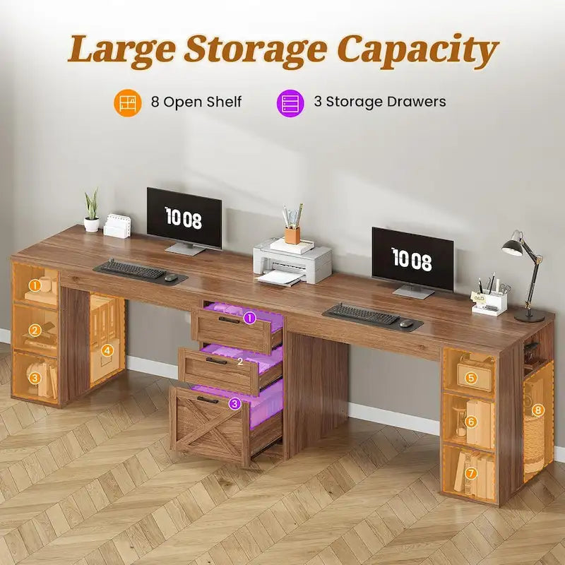 Bureau informatique 96,5 cm 3 tiroirs pour bureau à domicile 8 étagères ouvertes