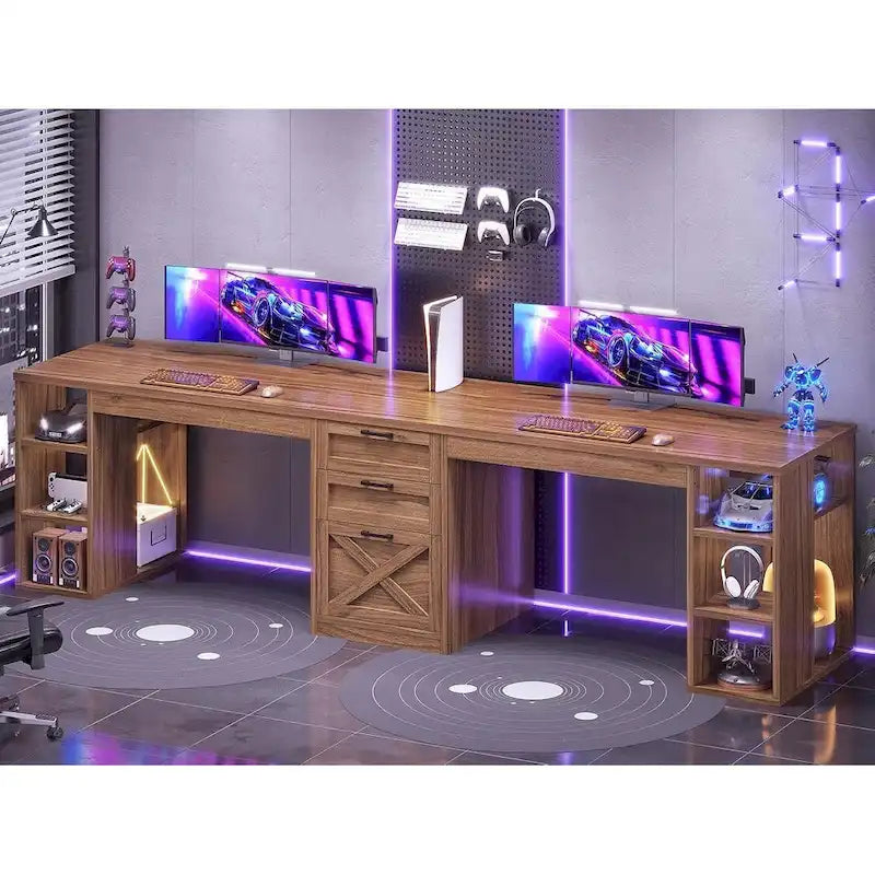 Bureau informatique 96,5 cm 3 tiroirs pour bureau à domicile 8 étagères ouvertes