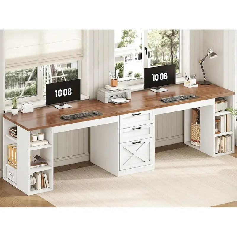 Bureau informatique 96,5 cm 3 tiroirs pour bureau à domicile 8 étagères ouvertes