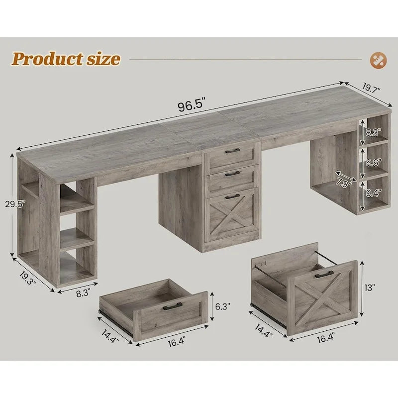 Bureau informatique 96,5 cm 3 tiroirs pour bureau à domicile 8 étagères ouvertes