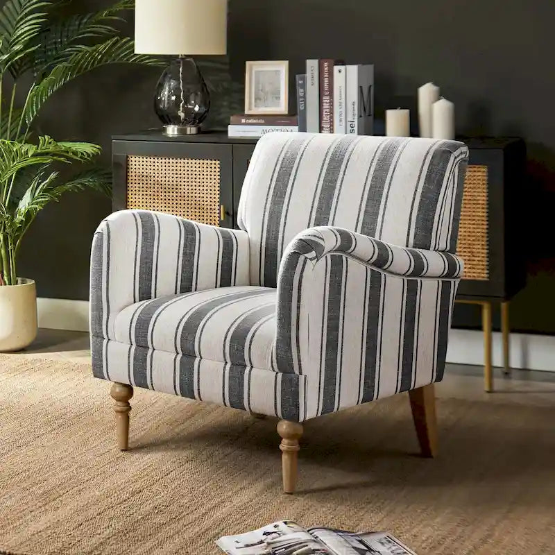 Fauteuil d'appoint rayé classique et contemporain avec pieds tournés