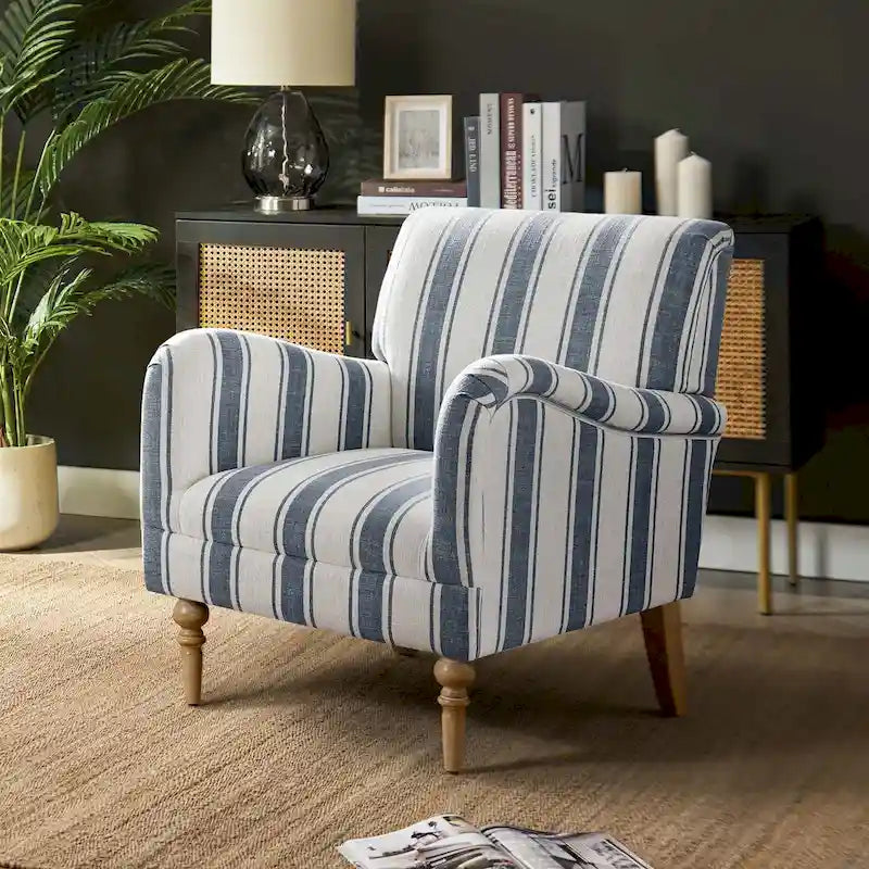 Fauteuil d'appoint rayé classique et contemporain avec pieds tournés