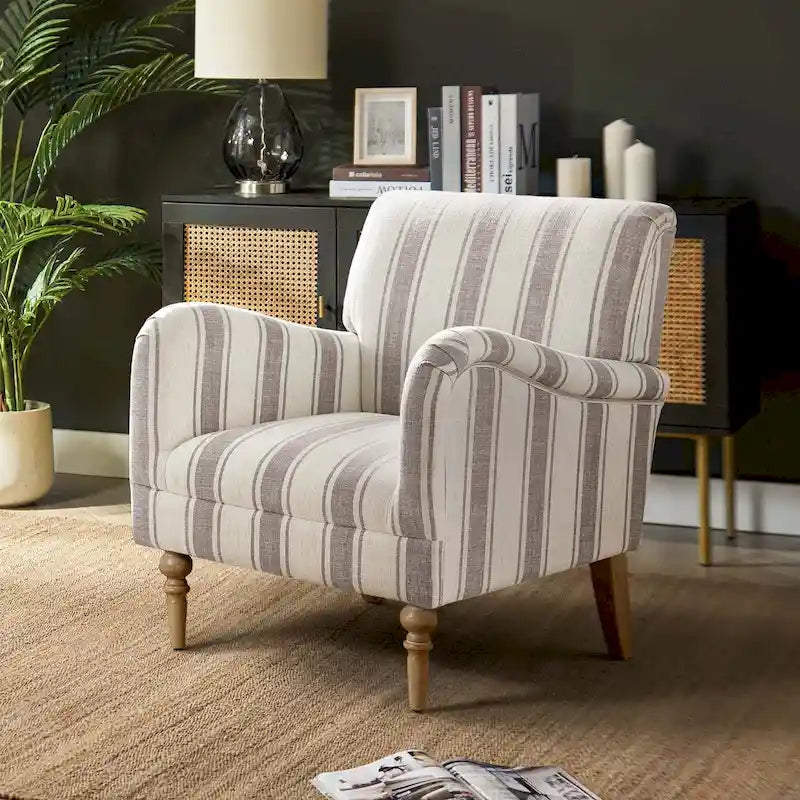 Fauteuil d'appoint rayé classique et contemporain avec pieds tournés