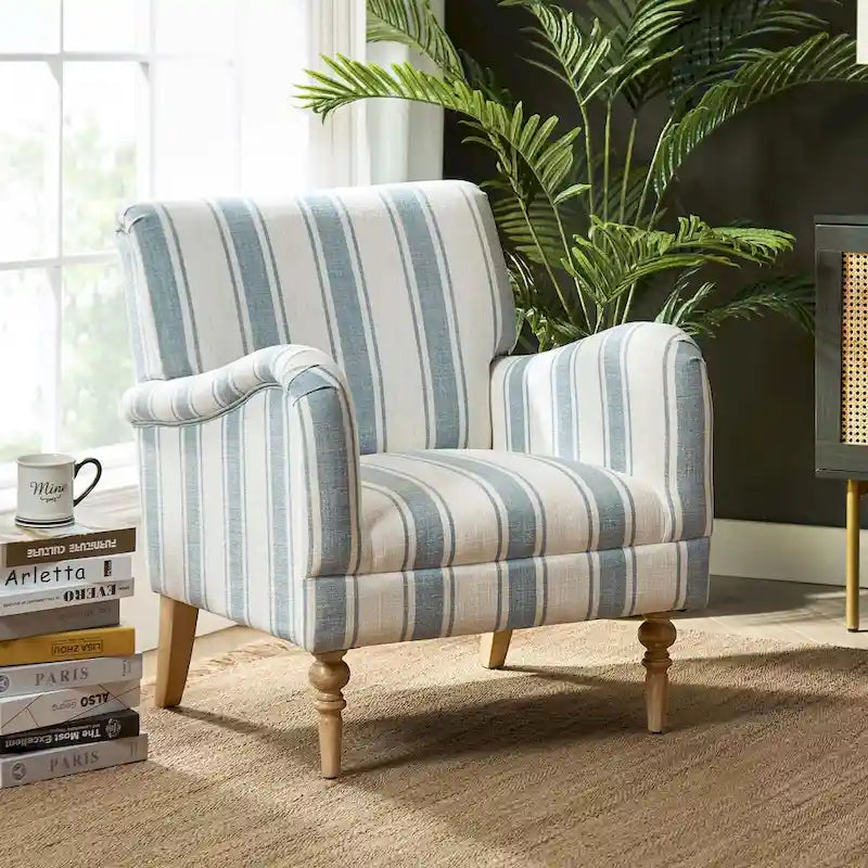 Fauteuil d'appoint rayé classique et contemporain avec pieds tournés