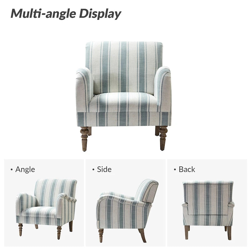 Fauteuil d'appoint rayé classique et contemporain avec pieds tournés
