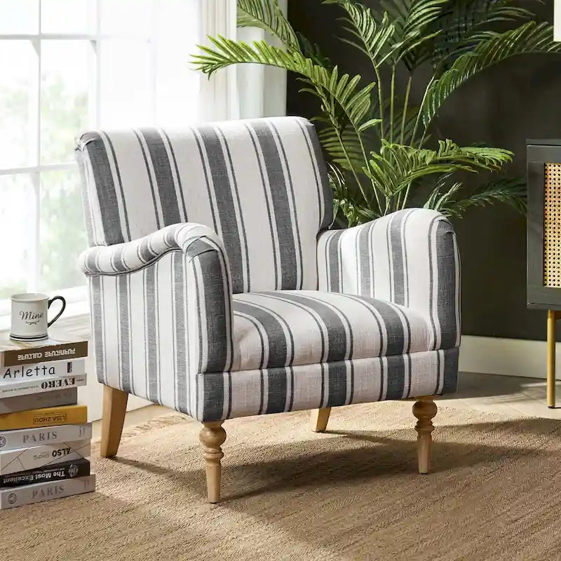 Fauteuil d'appoint rayé classique et contemporain avec pieds tournés