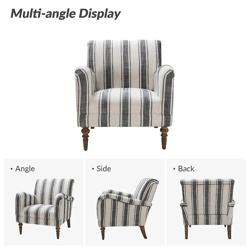 Fauteuil d'appoint rayé classique et contemporain avec pieds tournés
