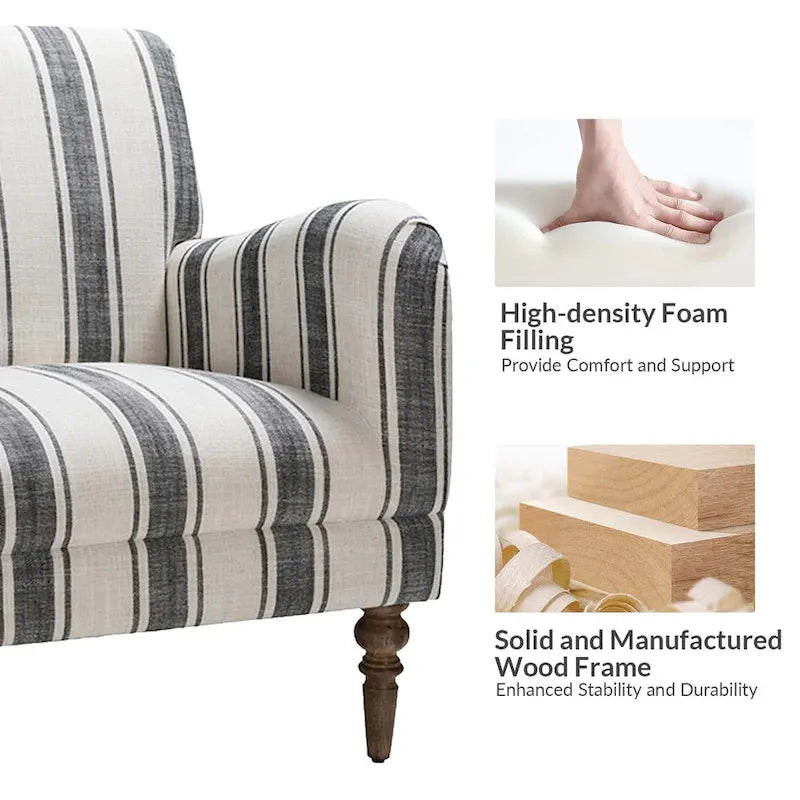 Fauteuil d'appoint rayé classique et contemporain avec pieds tournés