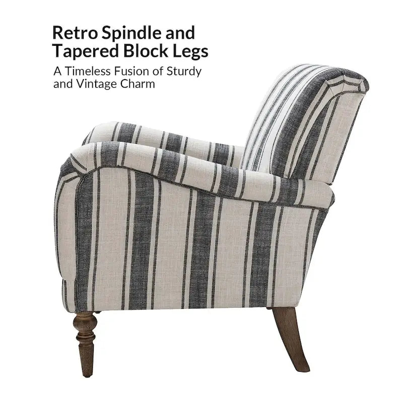 Fauteuil d'appoint rayé classique et contemporain avec pieds tournés