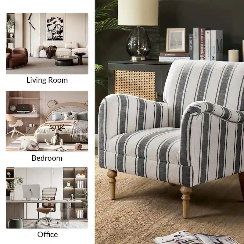 Fauteuil d'appoint rayé classique et contemporain avec pieds tournés