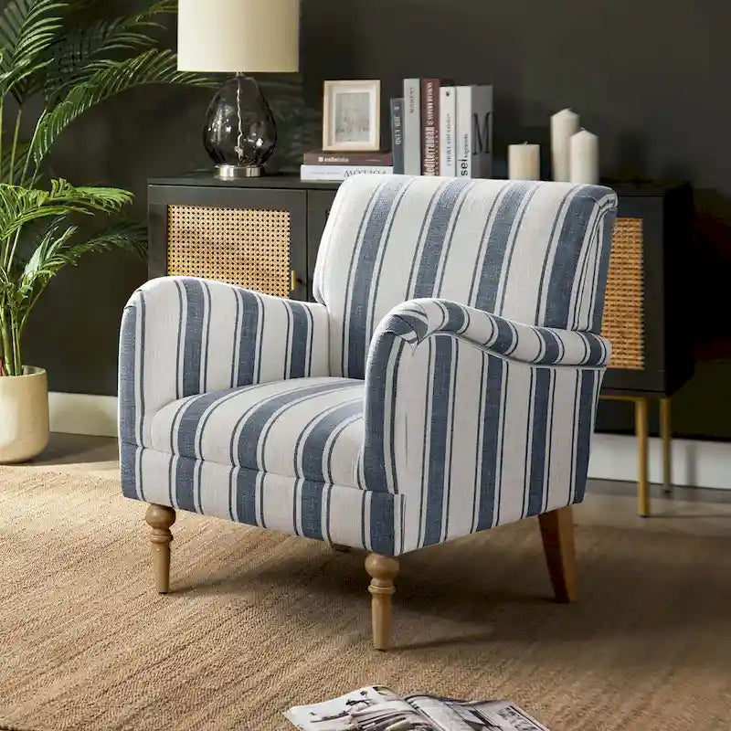 Fauteuil d'appoint rayé classique et contemporain avec pieds tournés