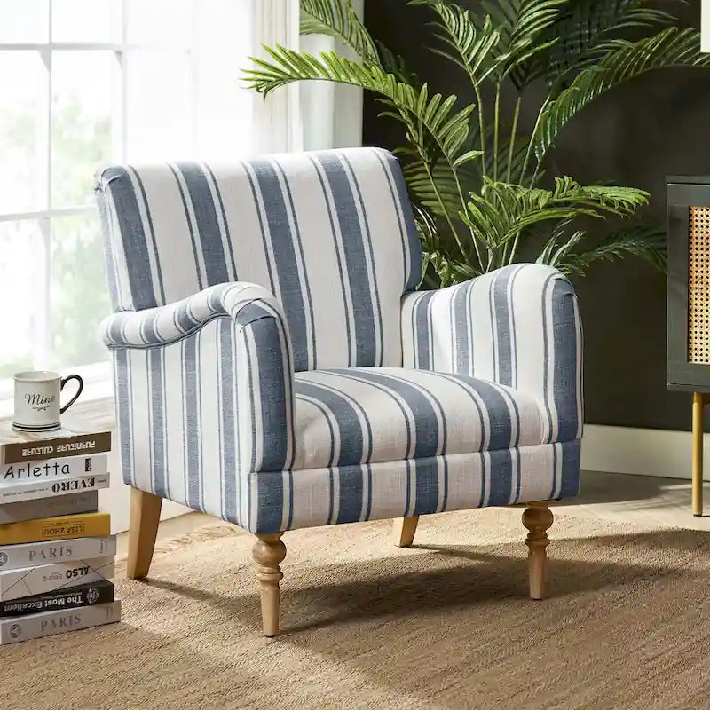 Fauteuil d'appoint rayé classique et contemporain avec pieds tournés