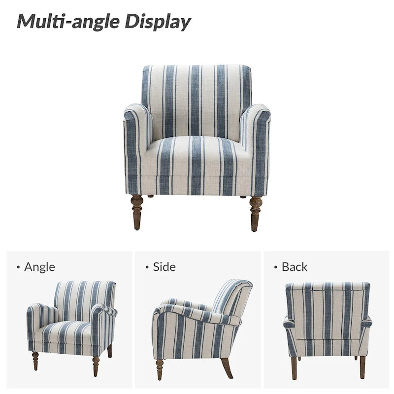 Fauteuil d'appoint rayé classique et contemporain avec pieds tournés