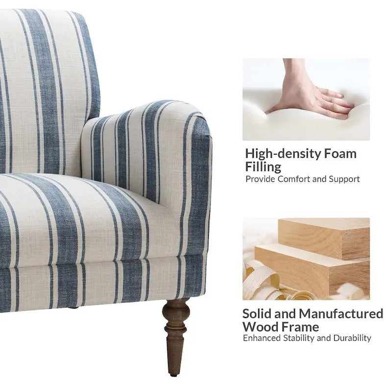 Fauteuil d'appoint rayé classique et contemporain avec pieds tournés