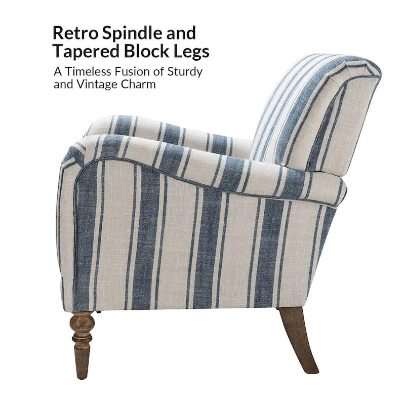 Fauteuil d'appoint rayé classique et contemporain avec pieds tournés