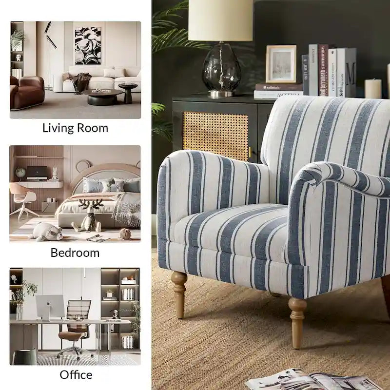 Fauteuil d'appoint rayé classique et contemporain avec pieds tournés