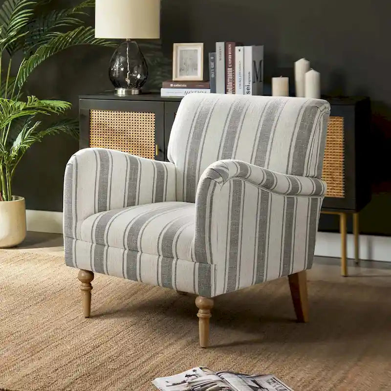 Fauteuil d'appoint rayé classique et contemporain avec pieds tournés