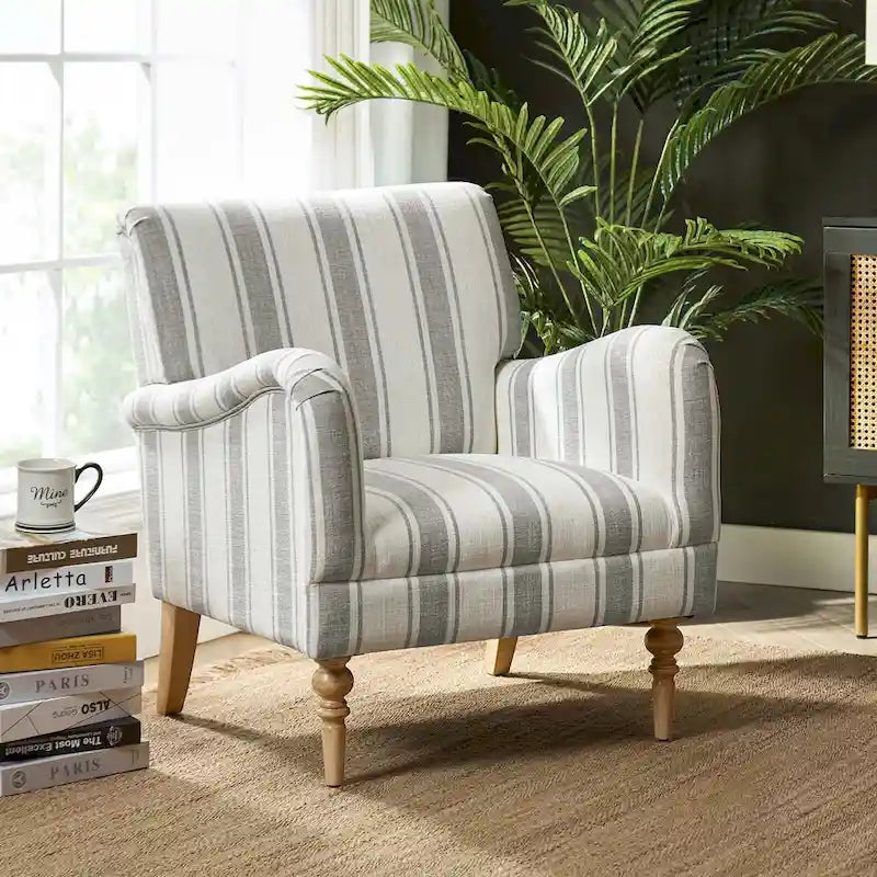 Fauteuil d'appoint rayé classique et contemporain avec pieds tournés