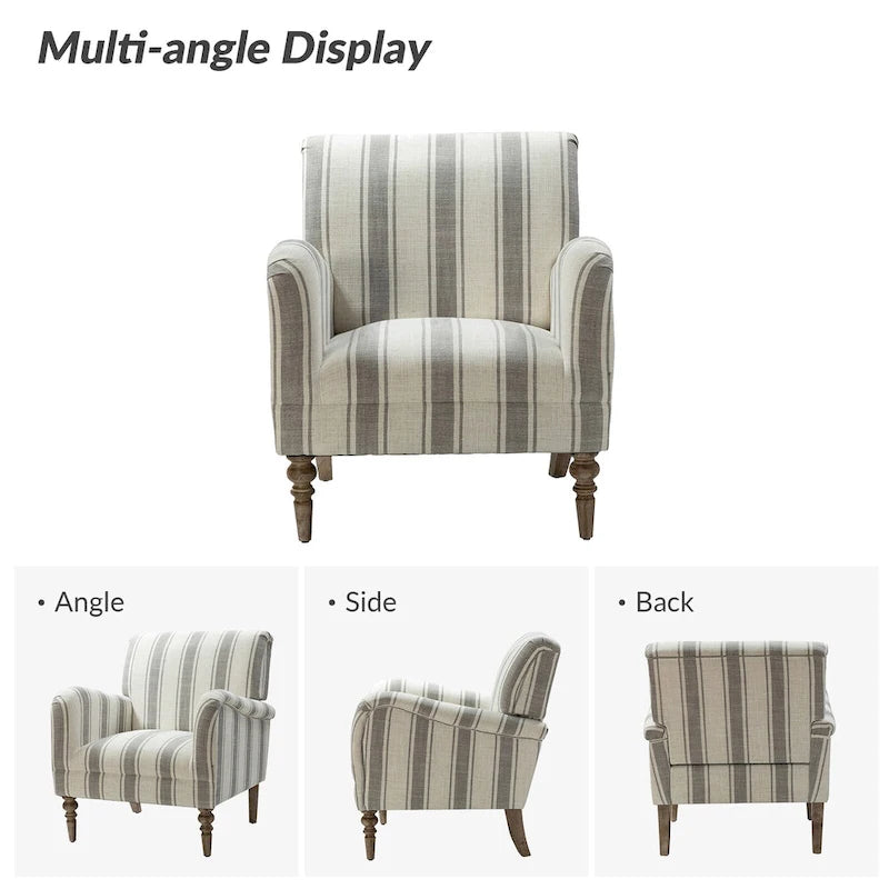 Fauteuil d'appoint rayé classique et contemporain avec pieds tournés