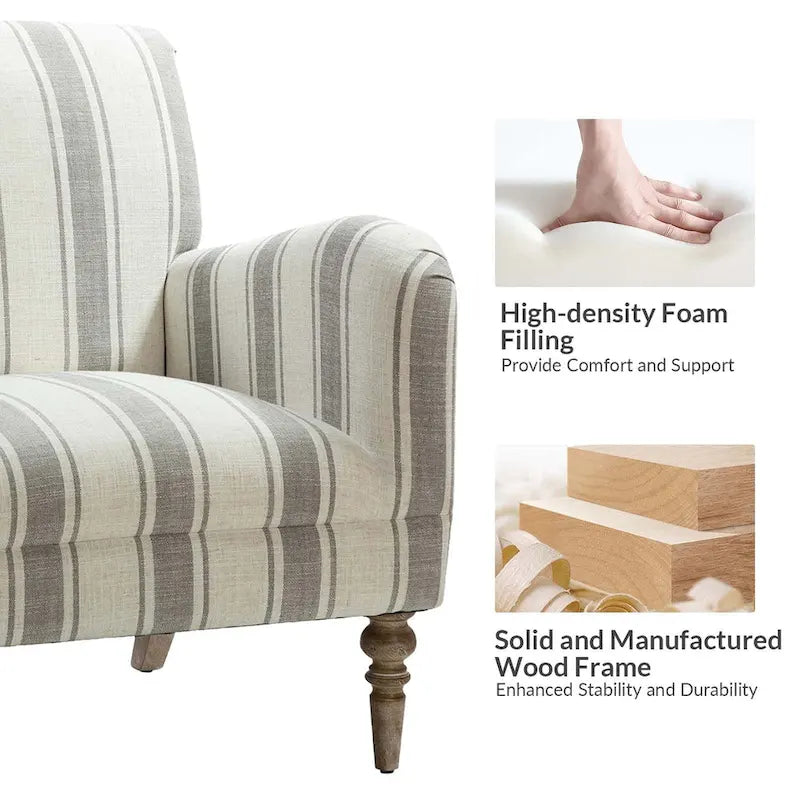 Fauteuil d'appoint rayé classique et contemporain avec pieds tournés