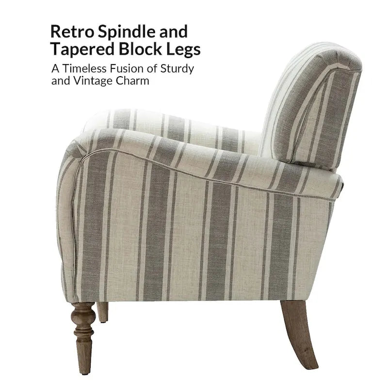 Fauteuil d'appoint rayé classique et contemporain avec pieds tournés