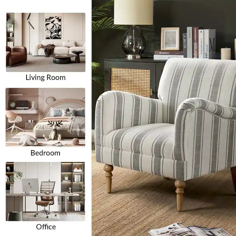 Fauteuil d'appoint rayé classique et contemporain avec pieds tournés
