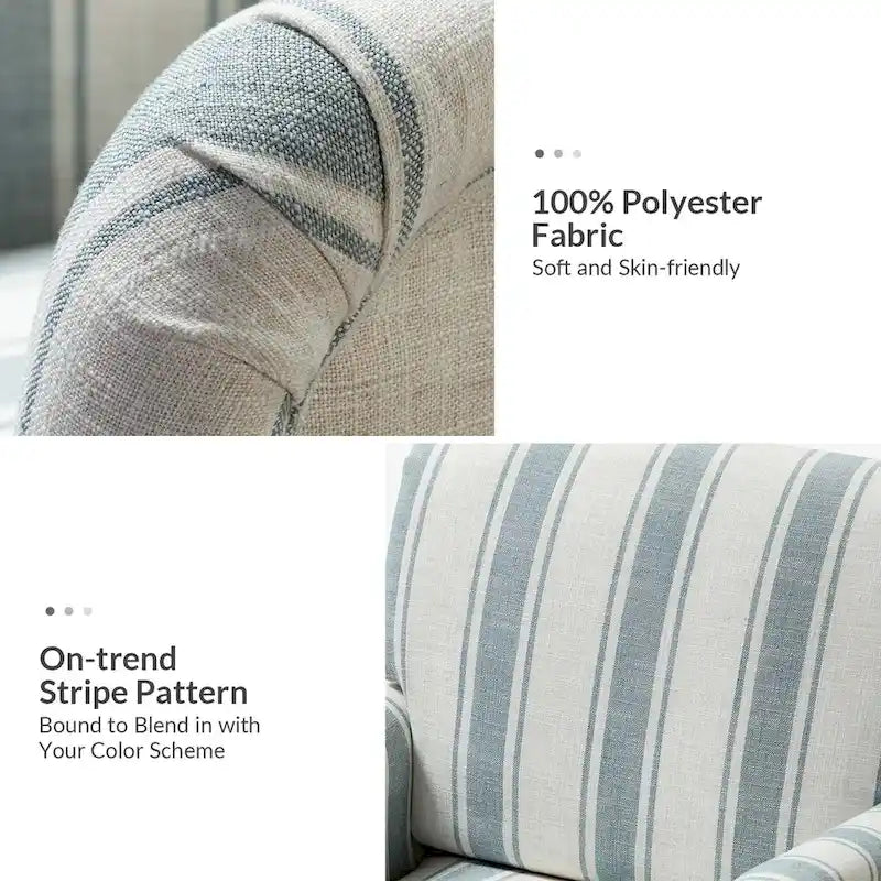 Fauteuil d'appoint rayé classique et contemporain avec pieds tournés