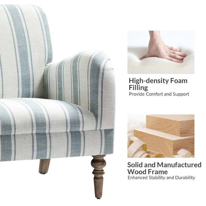 Fauteuil d'appoint rayé classique et contemporain avec pieds tournés