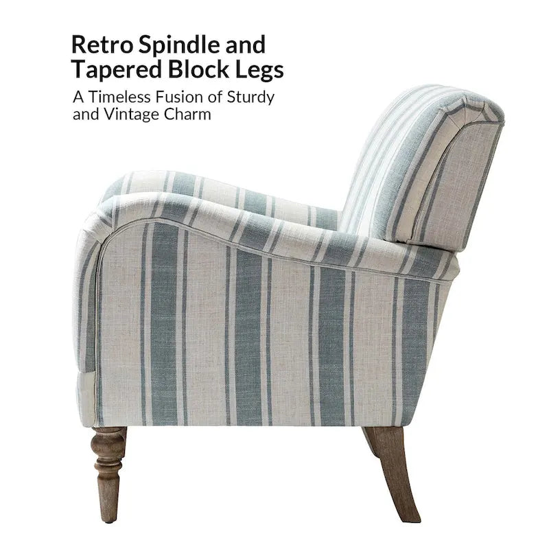 Fauteuil d'appoint rayé classique et contemporain avec pieds tournés