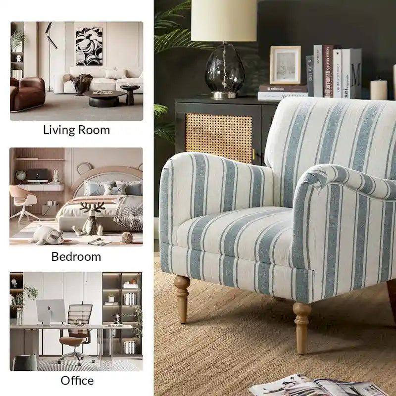 Fauteuil d'appoint rayé classique et contemporain avec pieds tournés