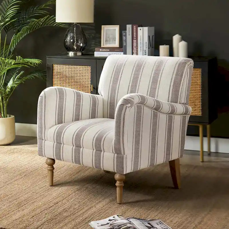 Fauteuil d'appoint rayé classique et contemporain avec pieds tournés