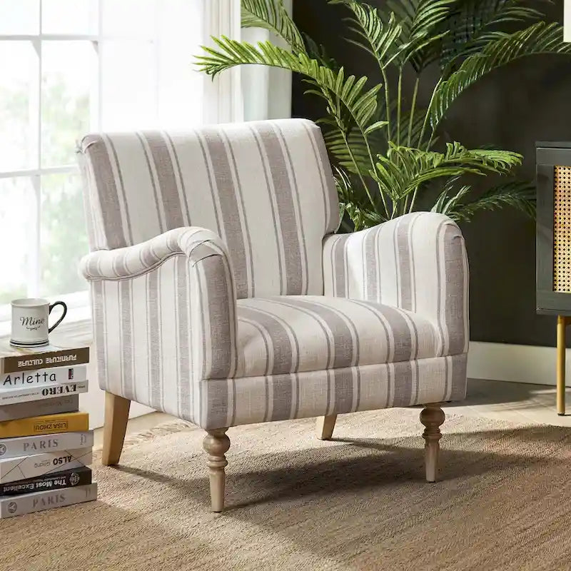Fauteuil d'appoint rayé classique et contemporain avec pieds tournés
