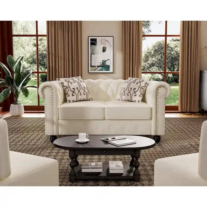 Ensemble causeuse et canapé Chesterfield classiques en velours capitonné (2 pièces) avec clous décoratifs