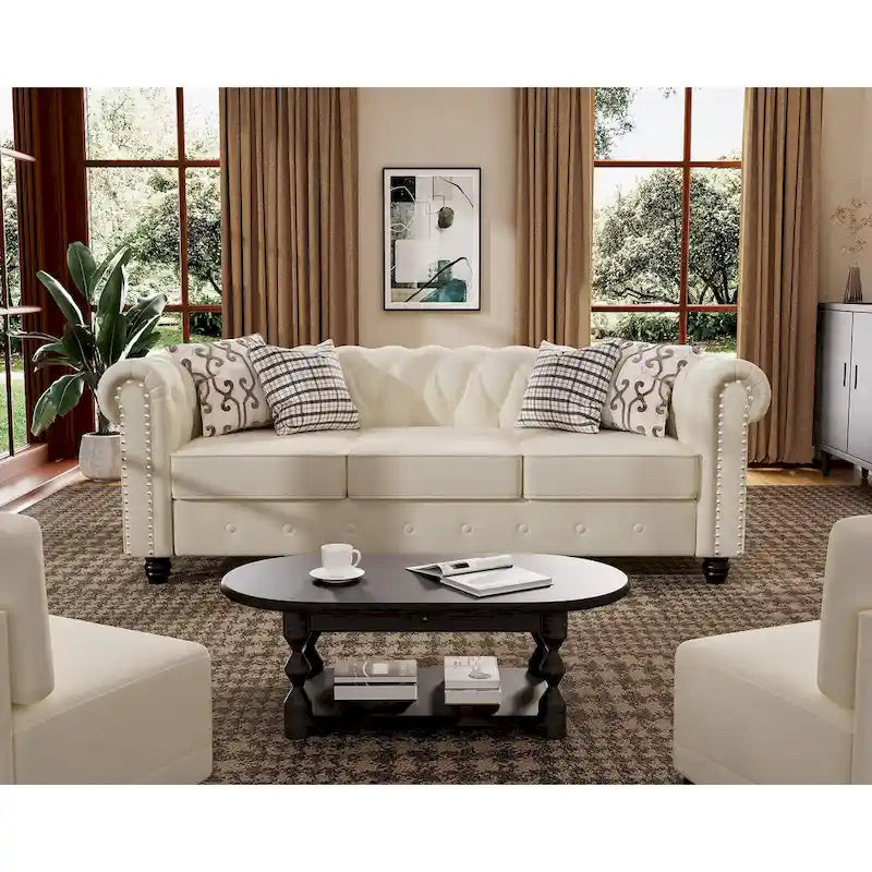 Ensemble causeuse et canapé Chesterfield classiques en velours capitonné (2 pièces) avec clous décoratifs