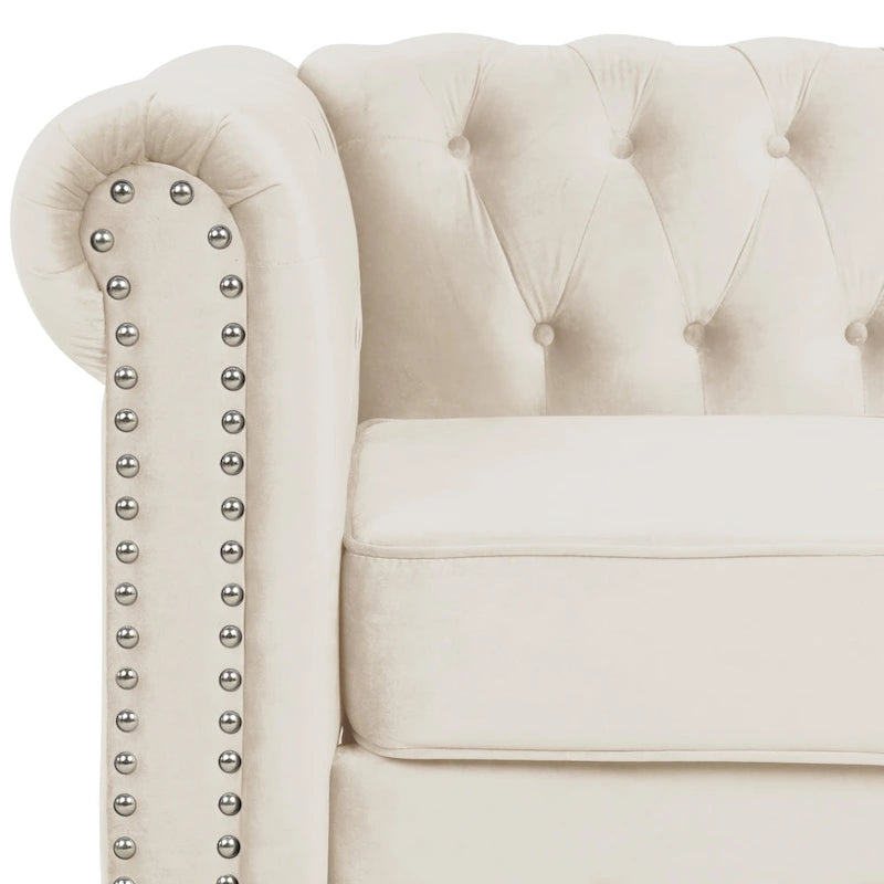 Ensemble causeuse et canapé Chesterfield classiques en velours capitonné (2 pièces) avec clous décoratifs