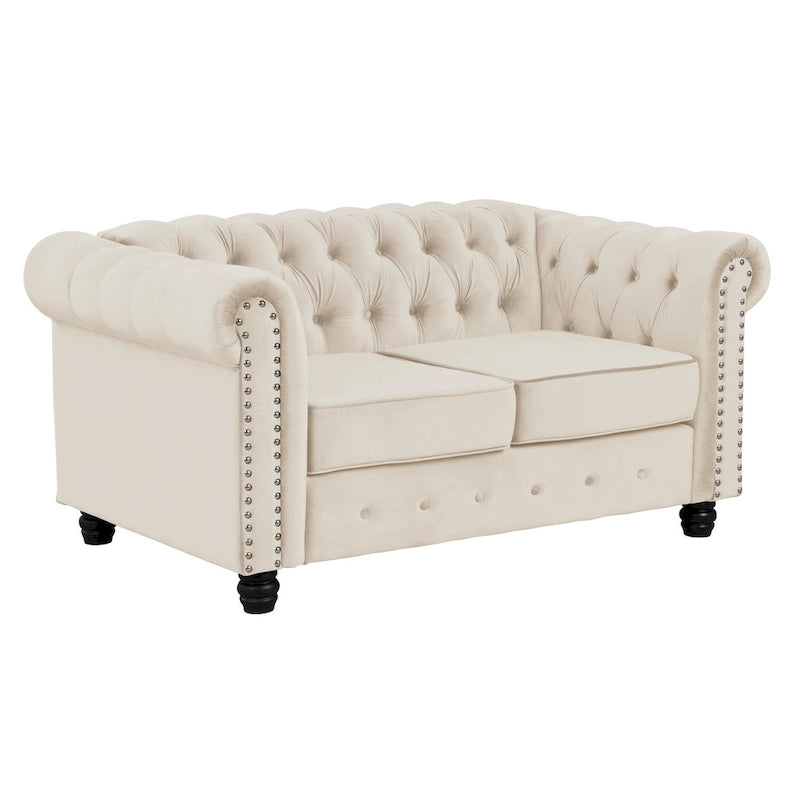 Ensemble causeuse et canapé Chesterfield classiques en velours capitonné (2 pièces) avec clous décoratifs