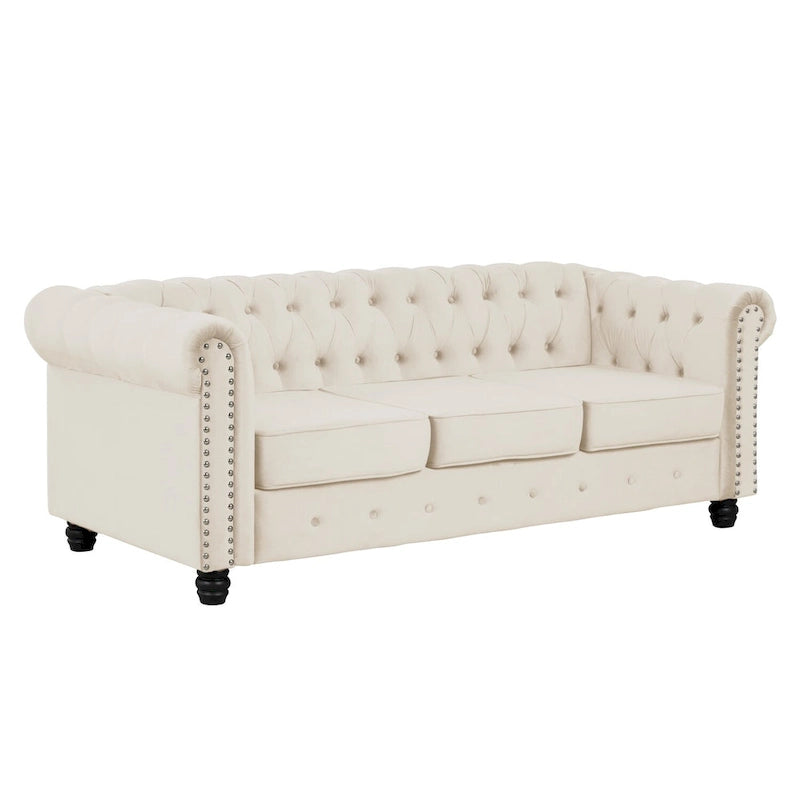 Ensemble causeuse et canapé Chesterfield classiques en velours capitonné (2 pièces) avec clous décoratifs