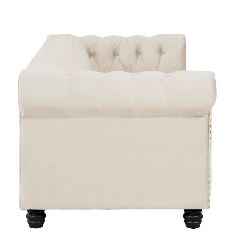 Ensemble causeuse et canapé Chesterfield classiques en velours capitonné (2 pièces) avec clous décoratifs