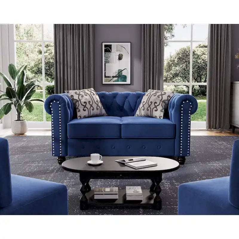 Ensemble causeuse et canapé Chesterfield classiques en velours capitonné (2 pièces) avec clous décoratifs