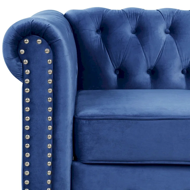 Ensemble causeuse et canapé Chesterfield classiques en velours capitonné (2 pièces) avec clous décoratifs