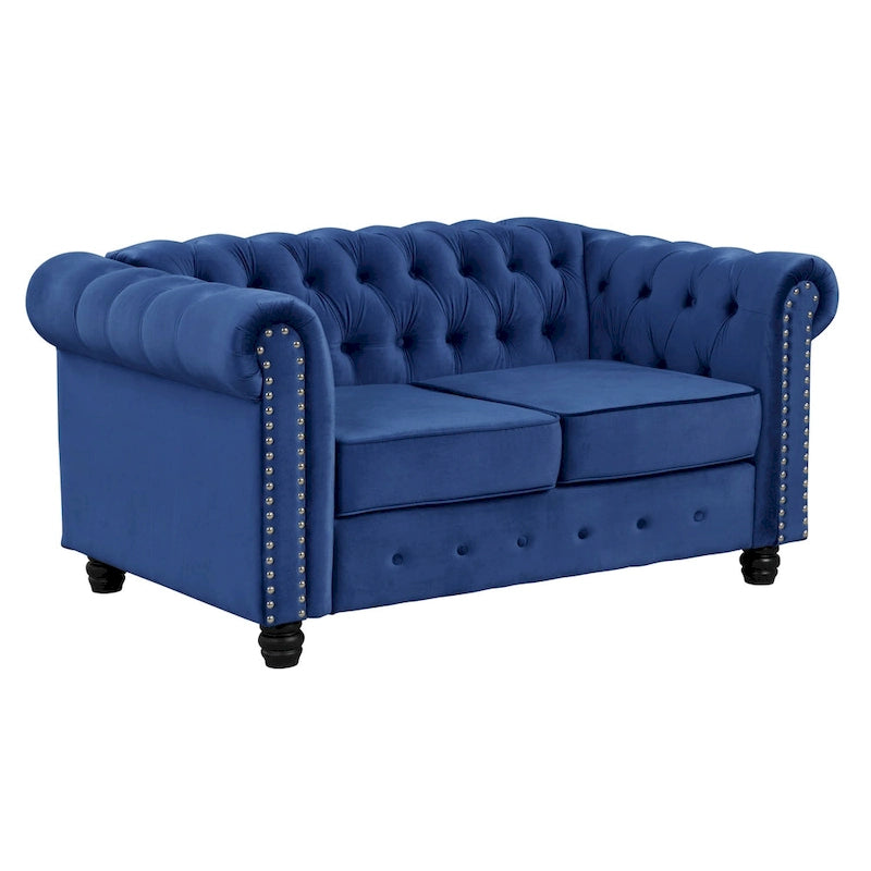 Ensemble causeuse et canapé Chesterfield classiques en velours capitonné (2 pièces) avec clous décoratifs