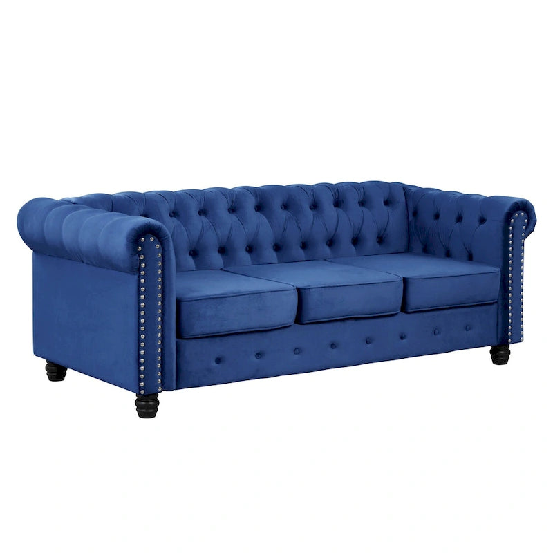 Ensemble causeuse et canapé Chesterfield classiques en velours capitonné (2 pièces) avec clous décoratifs