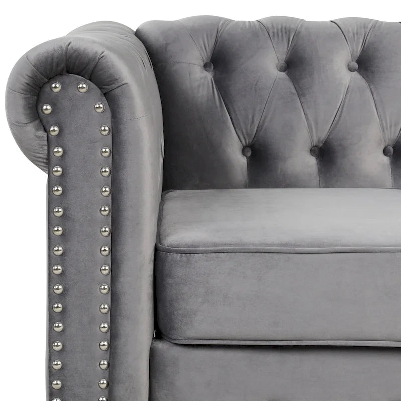 Ensemble causeuse et canapé Chesterfield classiques en velours capitonné (2 pièces) avec clous décoratifs