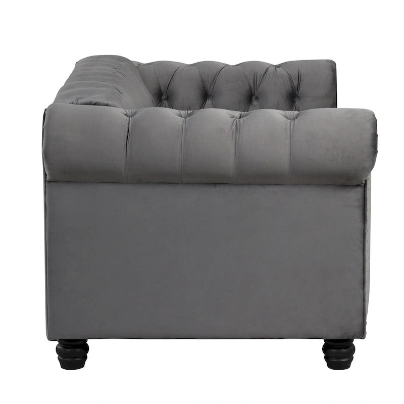 Ensemble causeuse et canapé Chesterfield classiques en velours capitonné (2 pièces) avec clous décoratifs