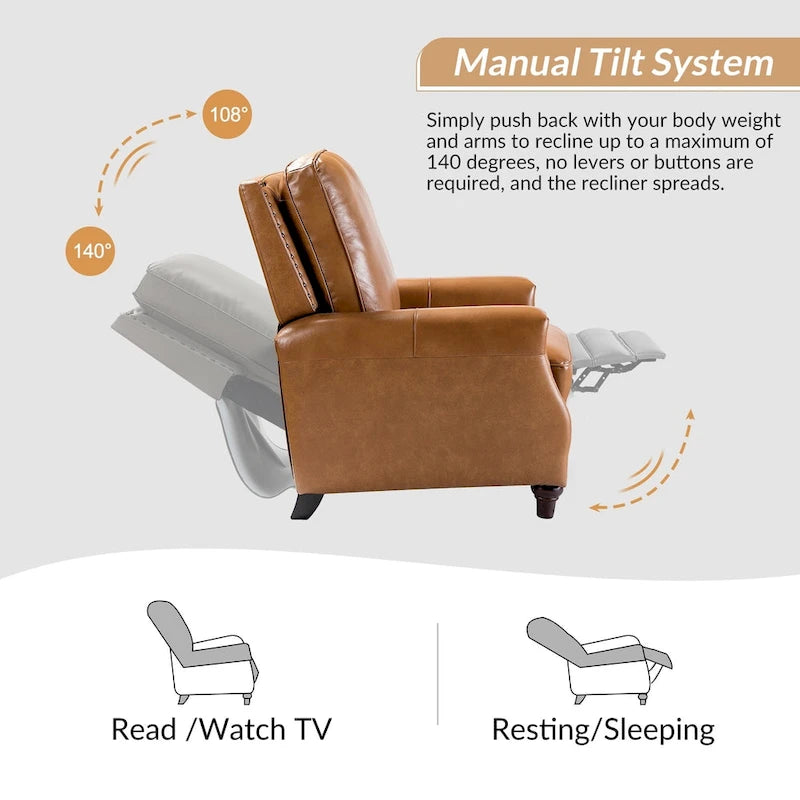 Fauteuil inclinable mi-siècle moderne en cuir véritable avec garniture cloutée (lot de 2)